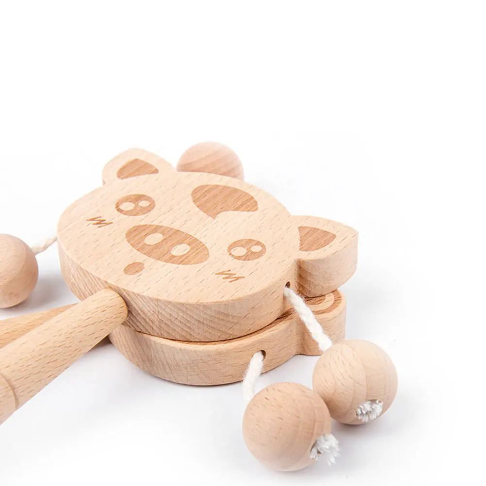 Rattle กลองของเล่นไม้ของเล่นเด็กน่ารัก Rattle-กลองเครื่องดนตรีไม้มือ