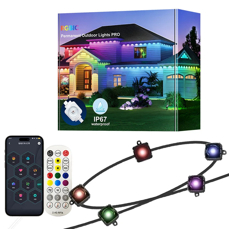 

Постоянное наружное освещение для дома, RGB карниз, Bluetooth, таймер синхронизации музыки, IP67, водонепроницаемая струна, вечерние, домашний праздничный декор