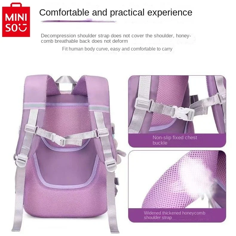 MINISO-mochila de estudiante de estrella de dibujos animados para niños, mochila dulce de gran capacidad, ligera, con reducción de carga