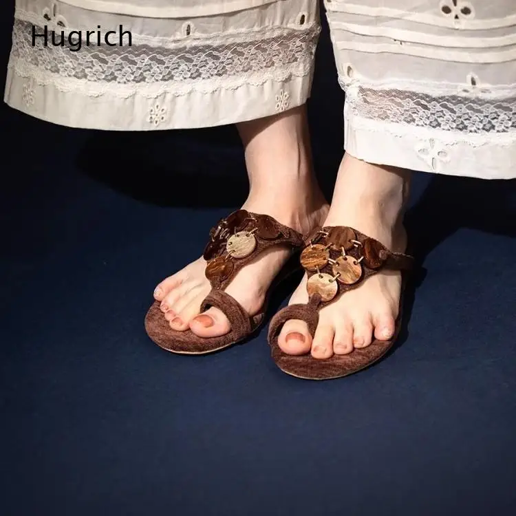 Minimalist Natural Shell Decorated Sandals Women S Soft Velvet Upper With Rustic Shell Discs Ideal For Casual Daily Wear