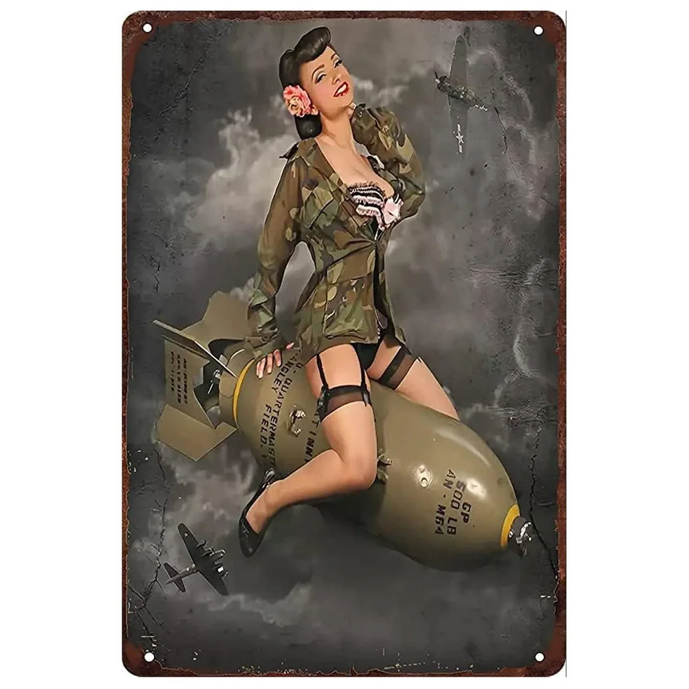 Army PinUp Girls Vintage Metal Tin Signs Sexy Lady Military Hot Woman Funny Wall Decor For Home Bar Pub Garage Coffee Man Cave