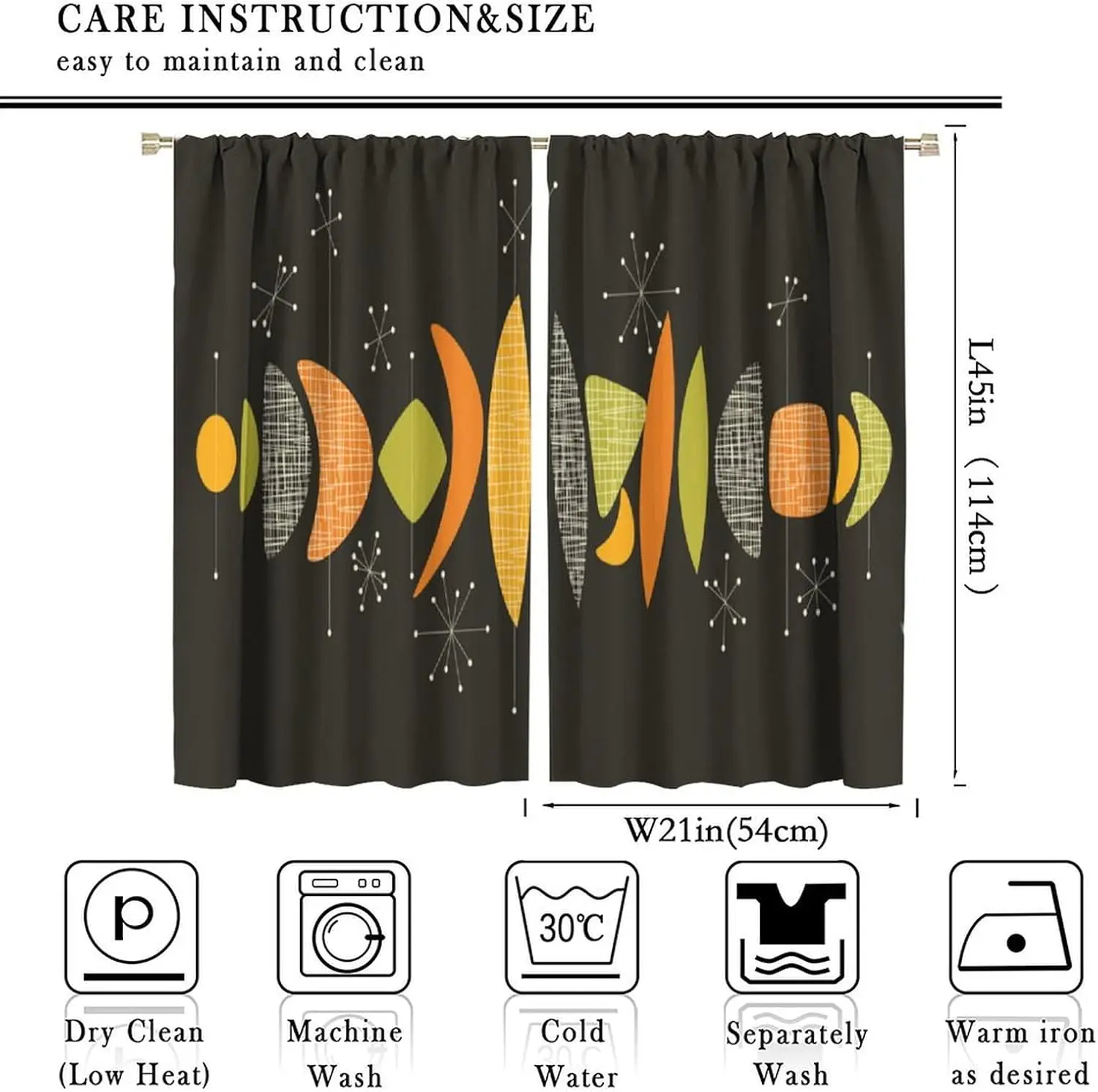 Modern Geometric Abstract Curtains 2pcs Pair Black Background Window Treatment for Living Room Bedroom Home Decor Curtain