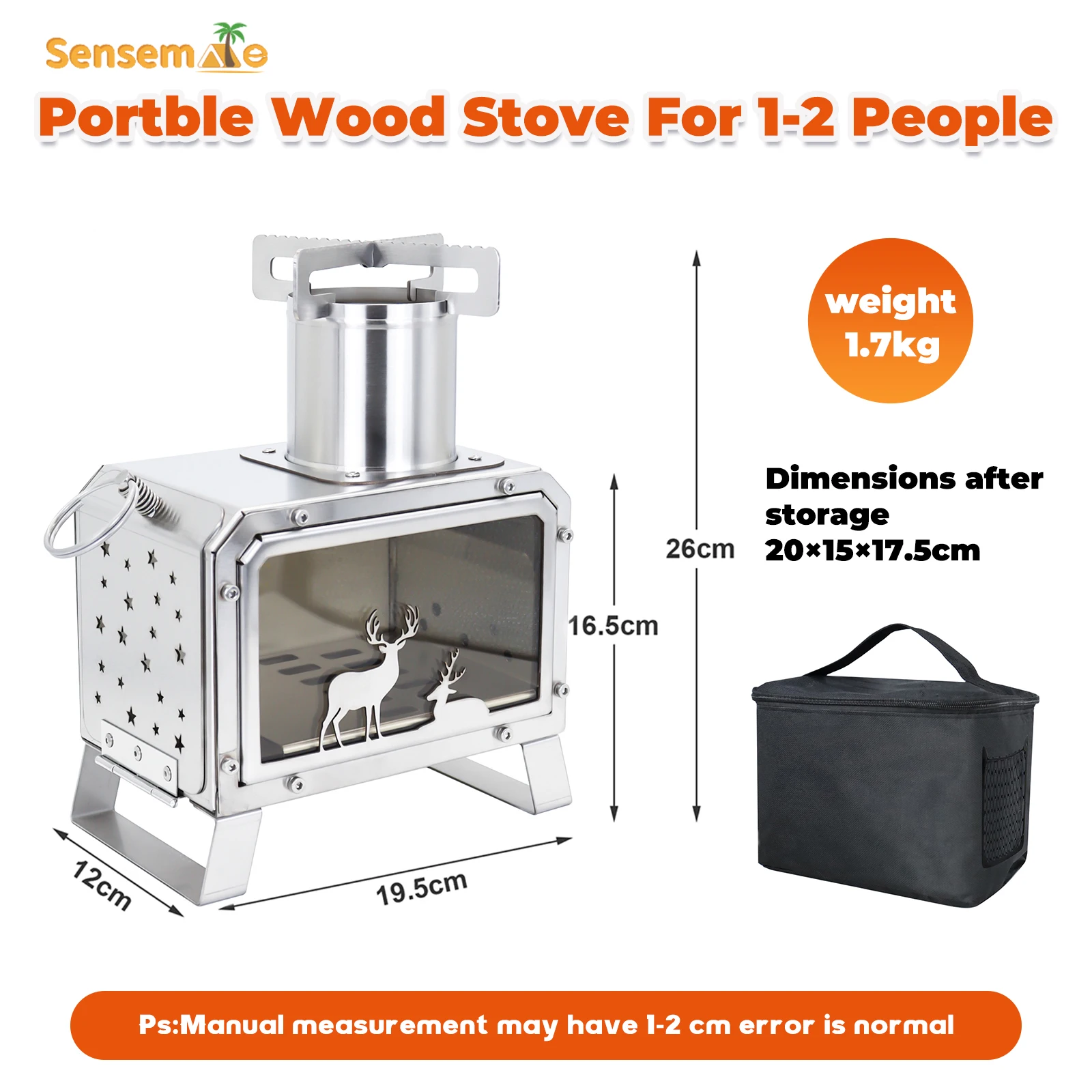 Portable Camping Wood Stove Mini with Glass Window Stainless Tabletop Fire Pit for Outdoor Cooking Heating Wood Burning Stove