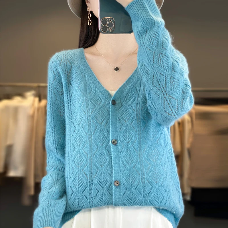 2024 autumn/winter cardigan 100% cashmere women\'s cashmere cardigan knitted cardigan sweater cardigan women\'s jacket top