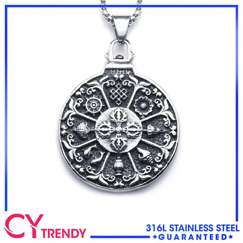 National Style Retro Nine Palaces Eight Trigrams Twelve Zodiac Zodiac Double Sided Pendant Circular Stainless Steel Necklace