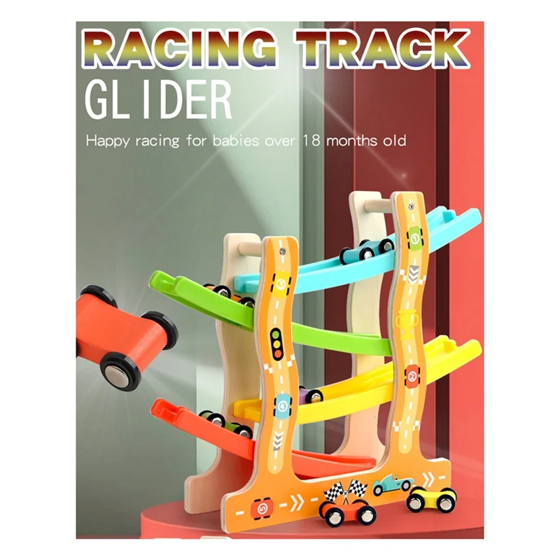 Wooden Racing Slide Cars Track Parking Lot Toys  Gliding Ladder Vehicles DIY Education Xmas Birthday Gifts For Kids Boys