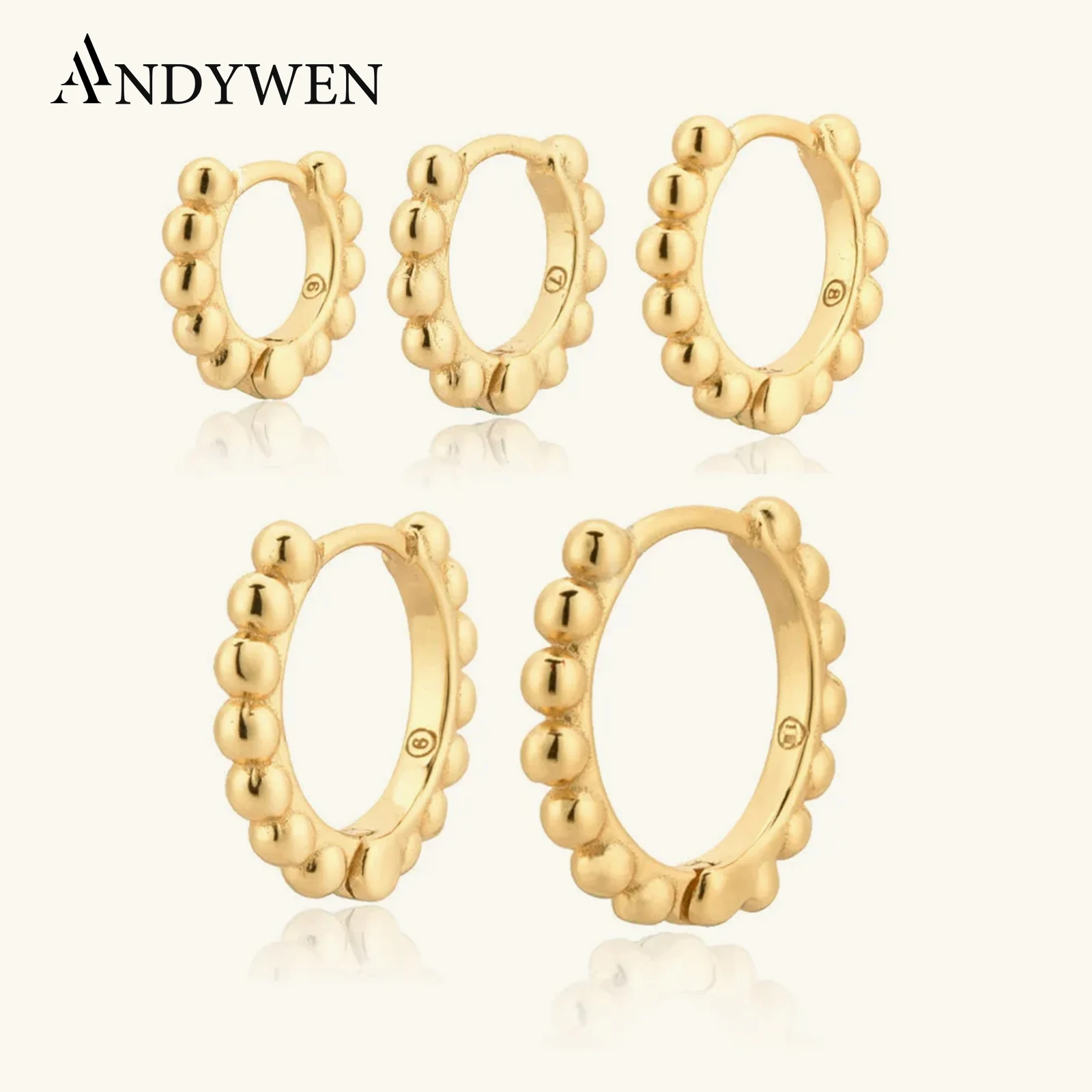 ANDYWEN-Cuentas de Plata de Ley 925 de 6mm, 7mm y 8mm, aros de varios tamaños para mujer, bucles simples, joyería para Piercing circular para mujer
