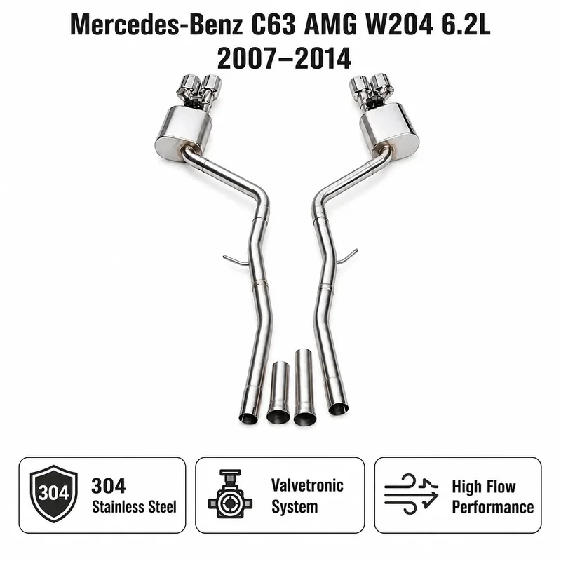 Catback Valvetronic Exhaust System for Mercedes-Benz C63 AMG W204 M156 6.2L 2007-2014 Quad Tips Deep Sound Tuning