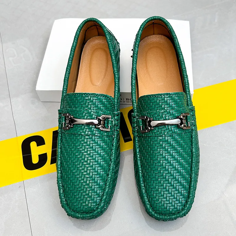 

Green Loafers Men Driving Shoes Comfort Slip-on Men's Leather Loafers Flat Luxury Man Moccasin Large Size 48 Sapatenis Masculino