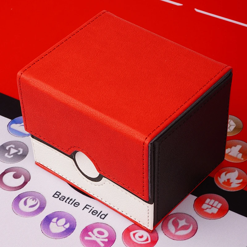 Cartoon Pokemon Ptcgcard Storage Box Poke Ball Deck Box Dustproof Pu Leather Card Storage Box Can Hold 70 Cards Anime Gift Toys