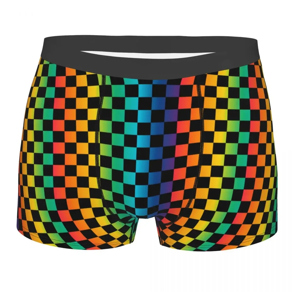 Custom Black And Rainbow Squares Pattern Checkered Flag Boxers Shorts Mens Briefs Underwear Cool Underpants