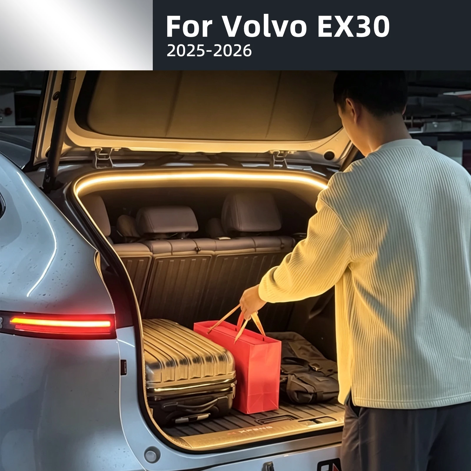 For Volvo EX30 2025-2026 Dynamic Flowing Rear Trunk Light Cuttable LED Strips Waterproof IP66