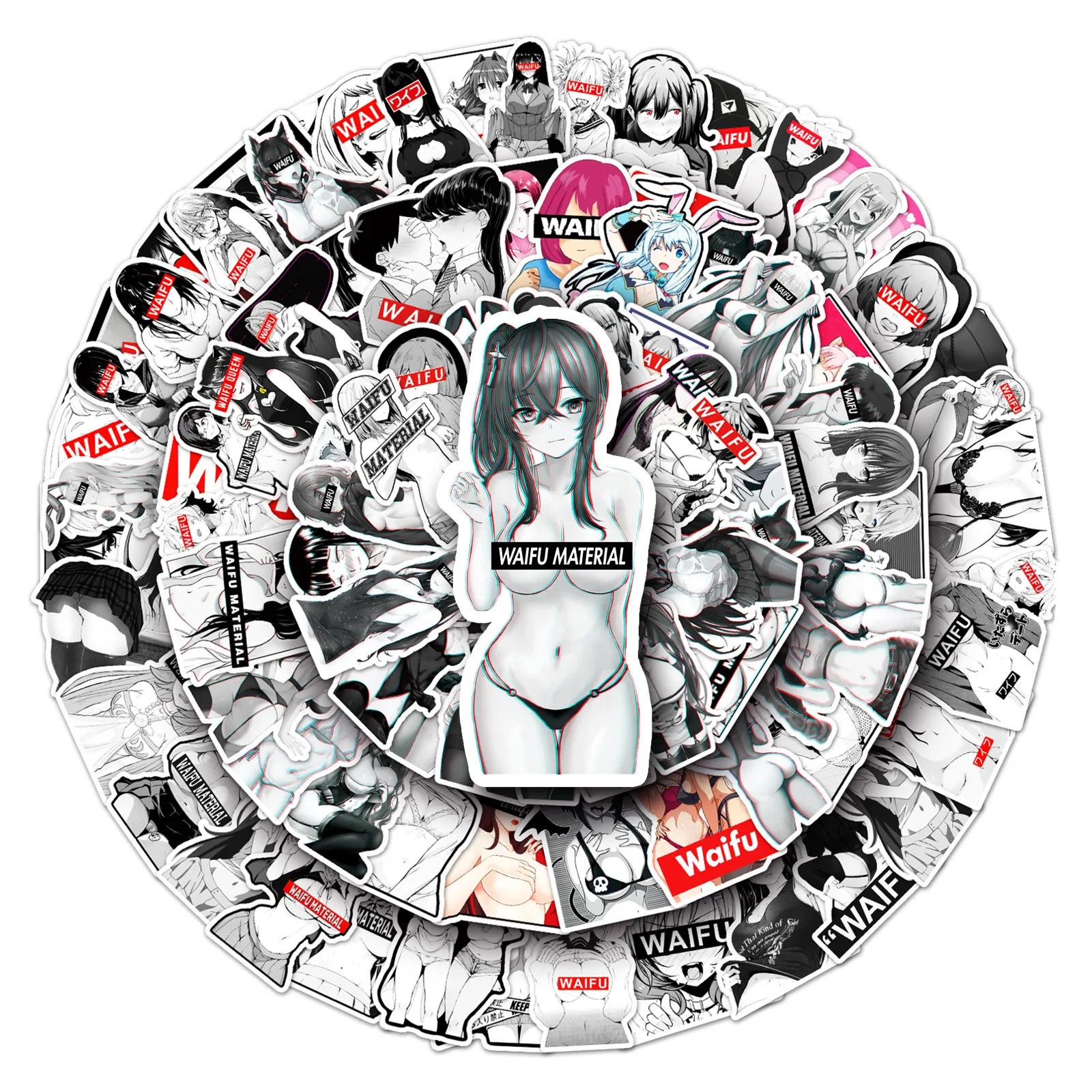 101PCS Waifu Girl Sexy Stickers Hentai Adult Anime Decals DIY for Laptop Phone Luggage Skateboard Car Sticker Toys Gift