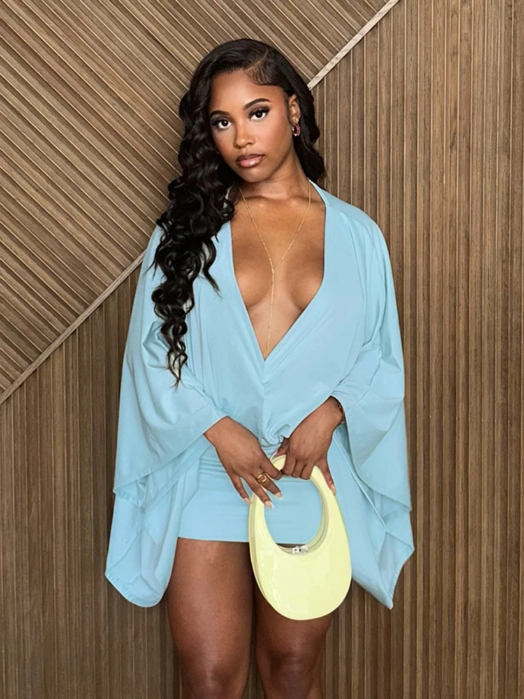 Weird Puss Sexy Classic Satin Dress Women Y2K Elegant Peach Hip v-Neck Bat Sleeves Birthday Party Clubwear Skinny Mini Bodycon