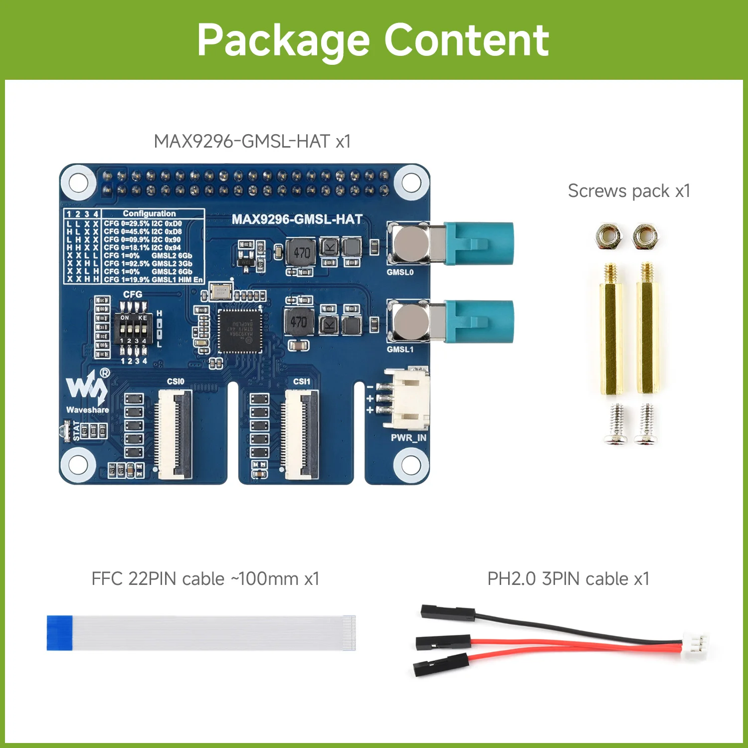 Câmera GMSL de 2 Canais Waveshare Compatível com Raspberry Pi 5 e Jetson Orin NX/Nano MAX9296A deserializer