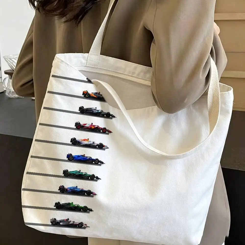 Fashion Luxury Racing Pattern Canvas Tote Bag Spacious Shoulder Bag with Zipper Closure and Classic for Work
