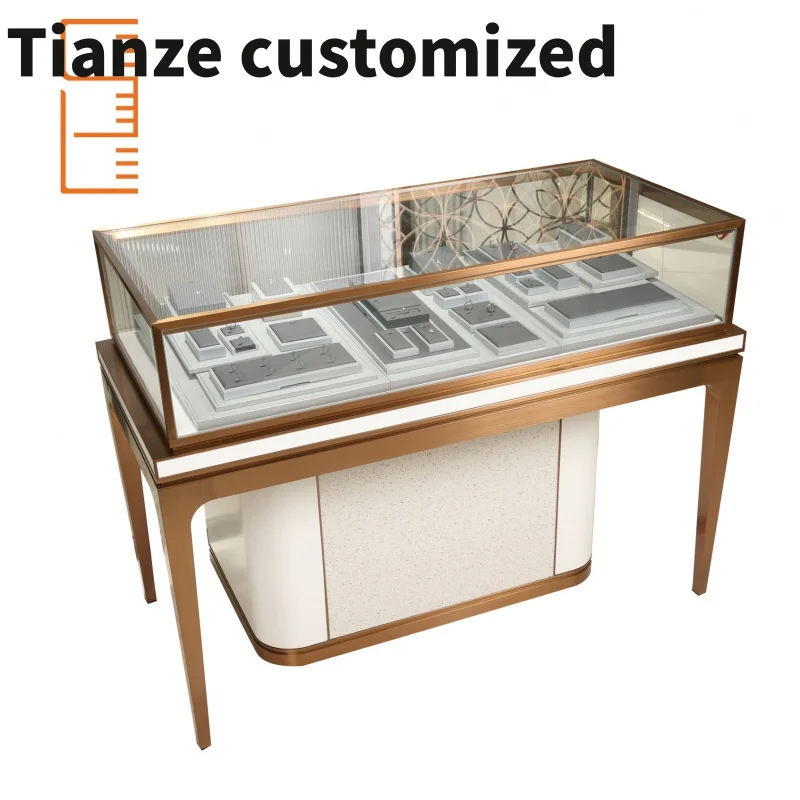 Customized-Design Wooden Used Custom Jewelry Showcases Aluminum Glass Acryl Display Stand Cabinet With Led Lig