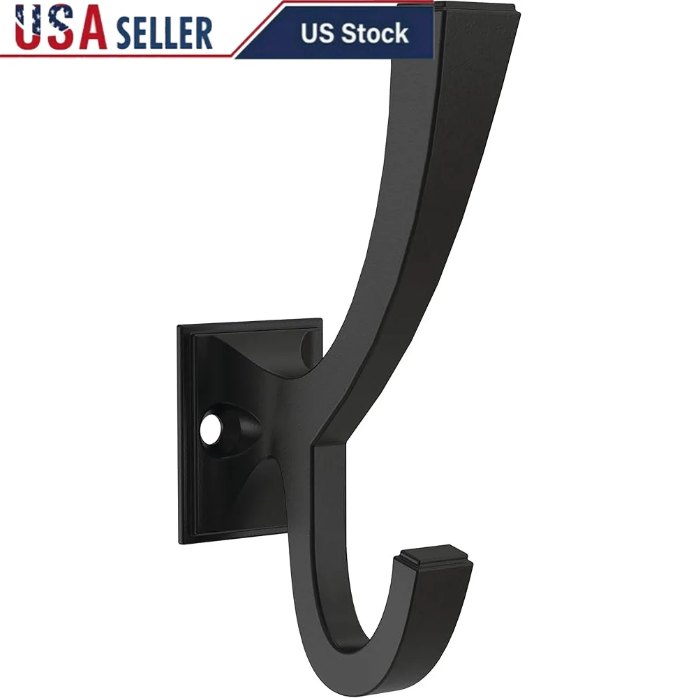 

Classic Edge 4-Pack Matte Black Wall Hooks Double Hooks Durable Metal Coat Hat Hanger Backpack Purse Towel Organization