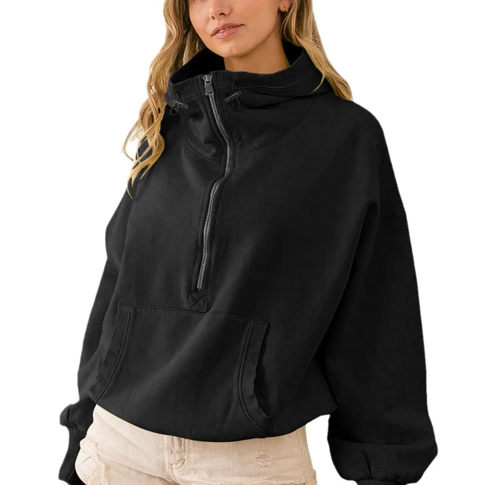 Herbst Frühling frauen Outdoor Yoga Zipper Hoodies Crop Tops Kordelzug Kapuze Lange ärmeln Stricken Lose Beiläufige Hoodie Sport tops