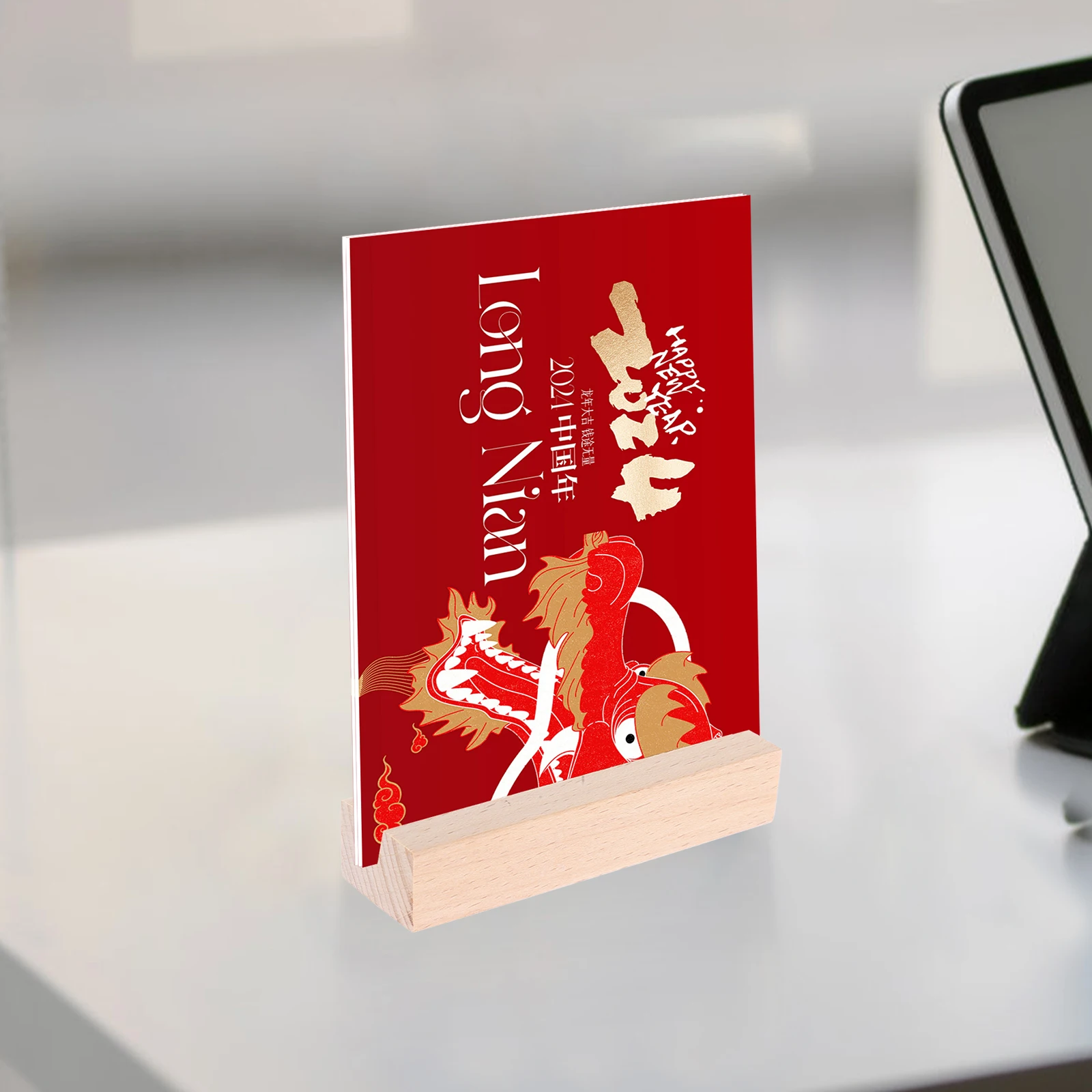 

4pcs Photo Wooden Base Calendar Holder for Tables Cards Display Stand with Wood Material Crafted Elegant Desk Aesthetic