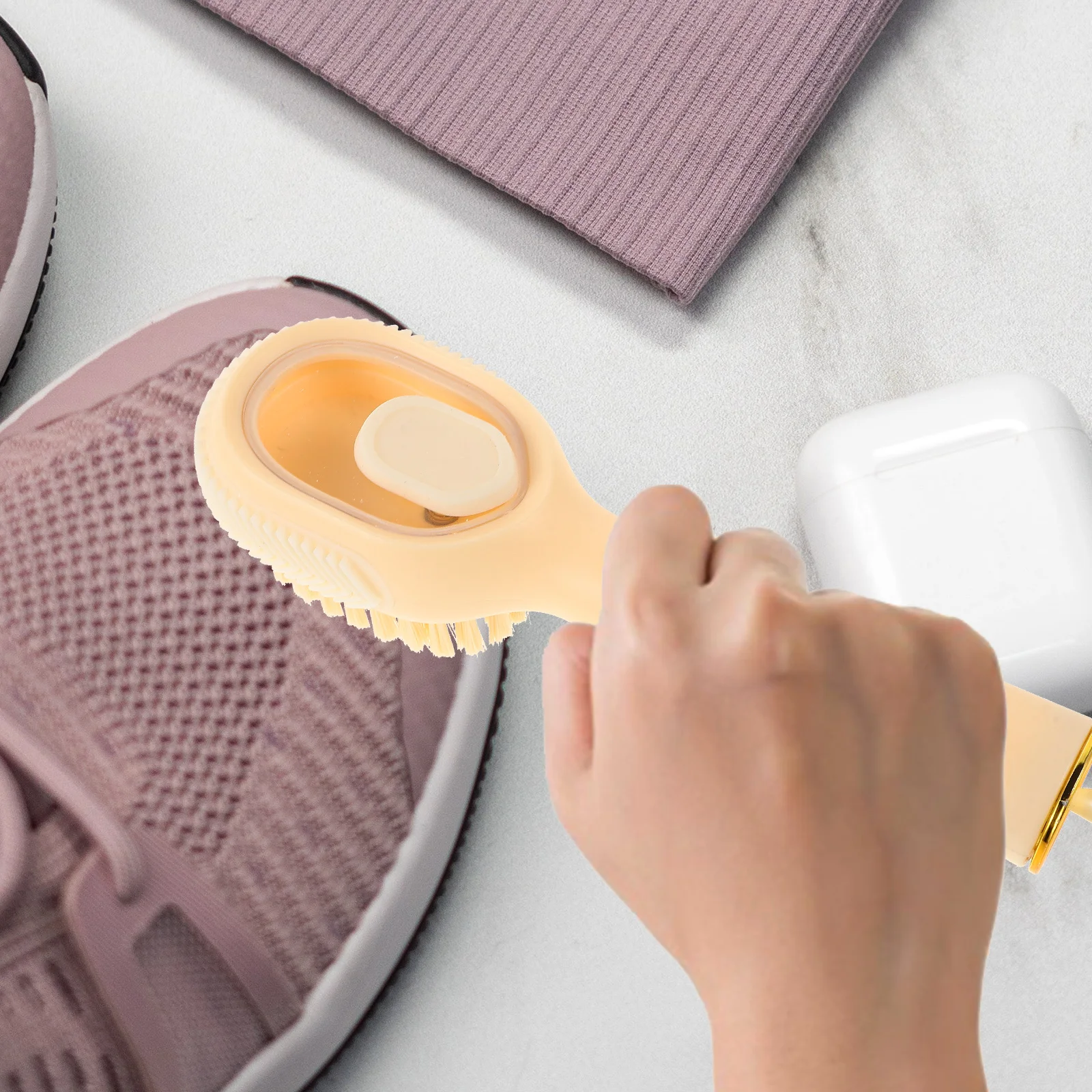 Multifunctional Press Shoe Brush Soft Bristles Cleaning Tool for Shoes Clothes Household Items Dry Wet Use Green