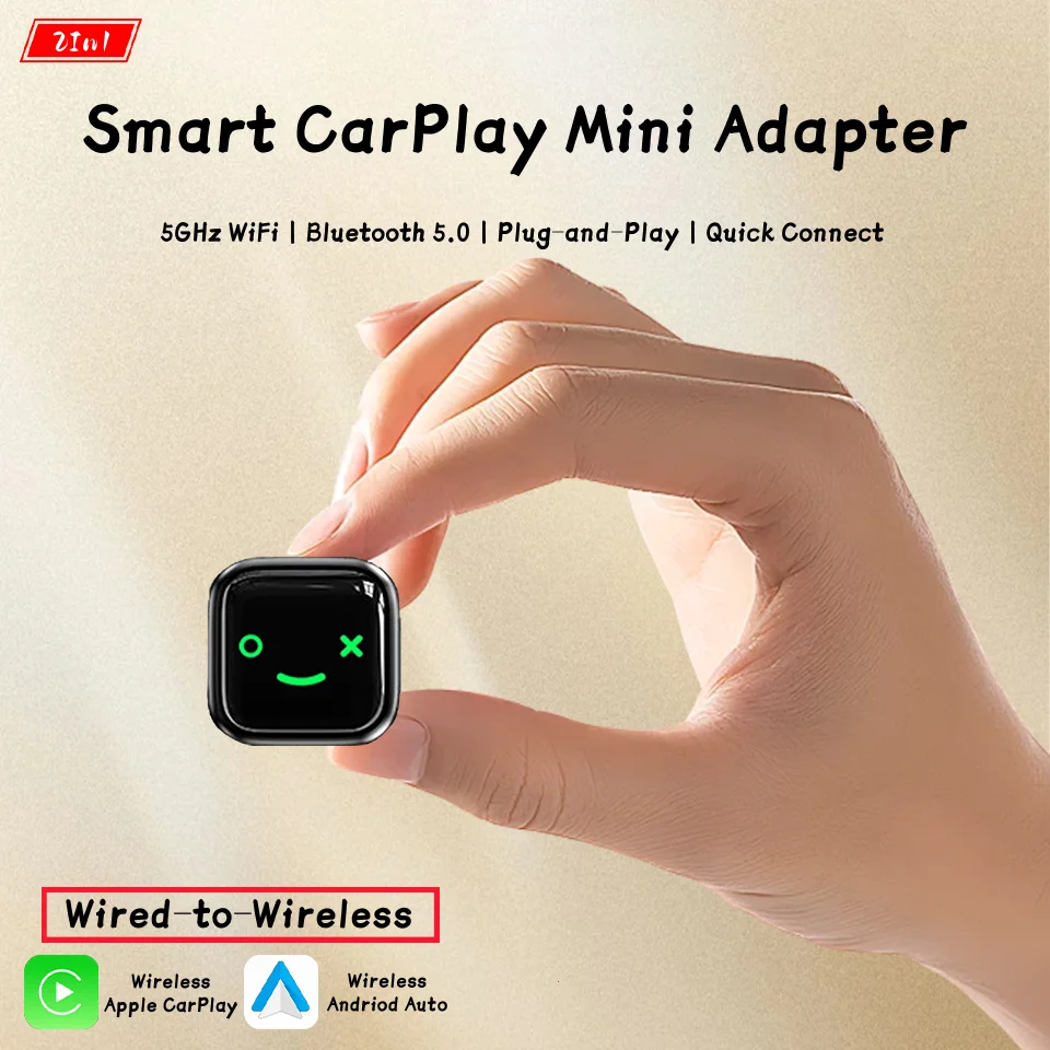 

2025 New 2in1 CarPlay Adapter Wired-to-Wireless Andriod Auto Multimedia AI Box 5Ghz WiFi BT 5.8 Type-C / USB Pors Plug & Play