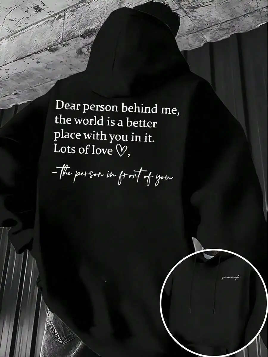 

Unisex Autumn Winter Printed Hoodie With Love Quote Kangaroo Pocket Drawstring Thick Warm Sweatshirt