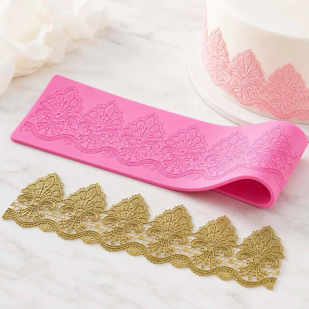 Silicone Floral Border Mold Flexible Vintage Floral Pattern Fondant Embossing Mat Reusable Embossed Texture Cake Lace Mat