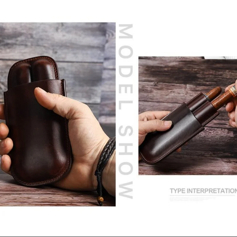 Przenośny skórzany futerał na cygara - Humidor do przechowywania wielu cygar w podróży - Prezent dla mężczyzn i ojców