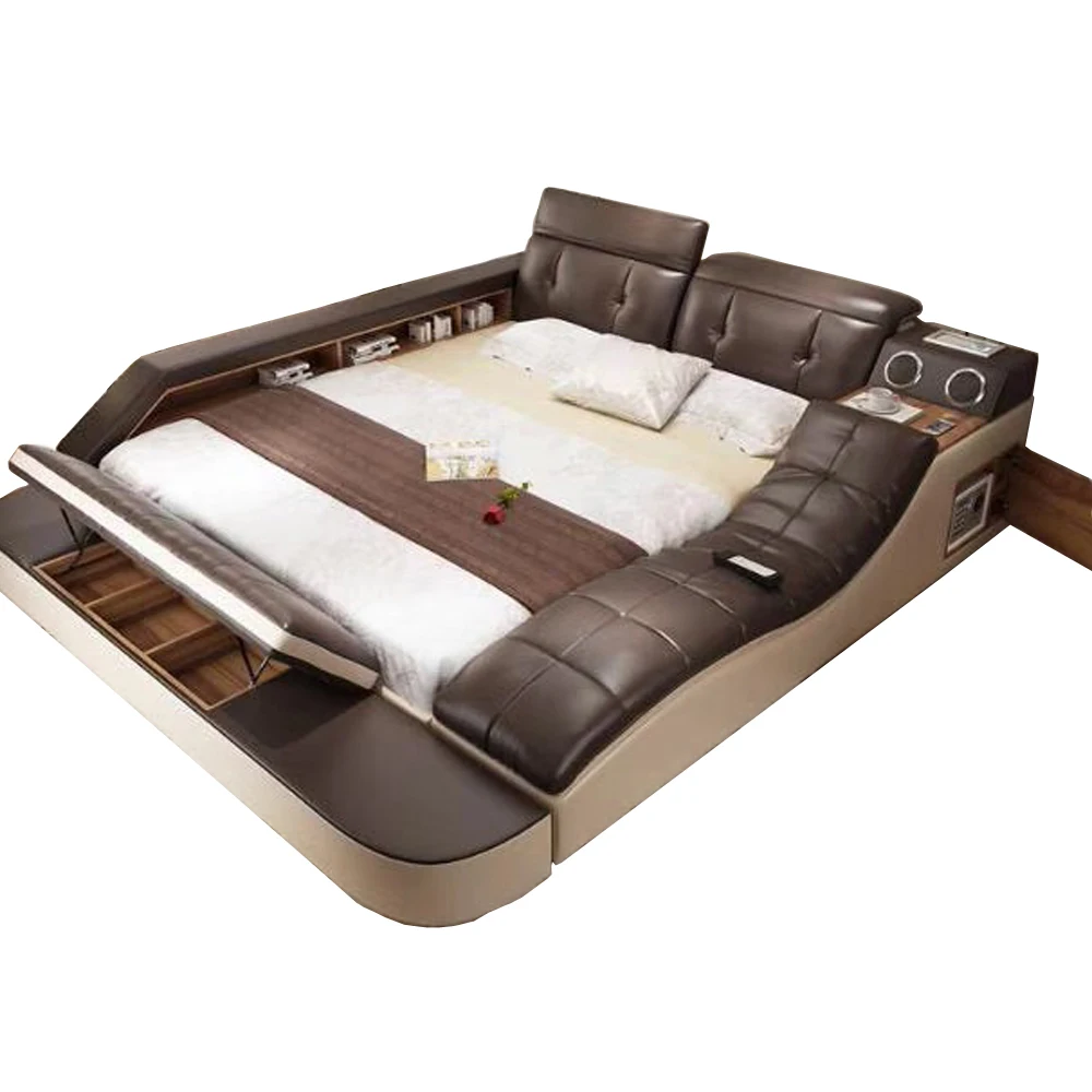 Linlamlim Tech Smart Bed 2 People | Multifunctional Ultimate Bed with Massage Tatami, Speaker | Genuine Leather Upholstered Bed