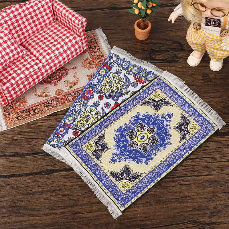 1:12 Dollhouse Handmade Woven Mini Floor Rug Cover Carpet For Dolls House Bedroom Bathroom Living Room Decor Furniture Toys