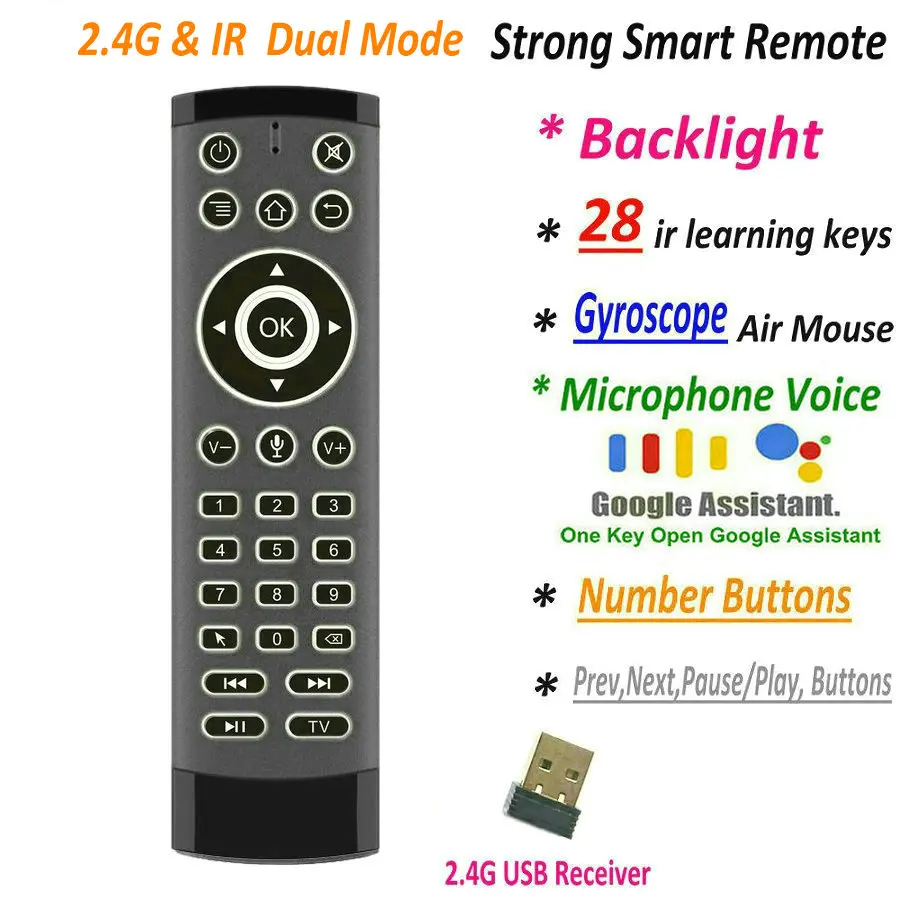 Backlight 2.4G Gyroscope Air Mouse 28 IR Learning Keys Voice Control for Android TV Smart TV Box Computer PC etc. Remote Control