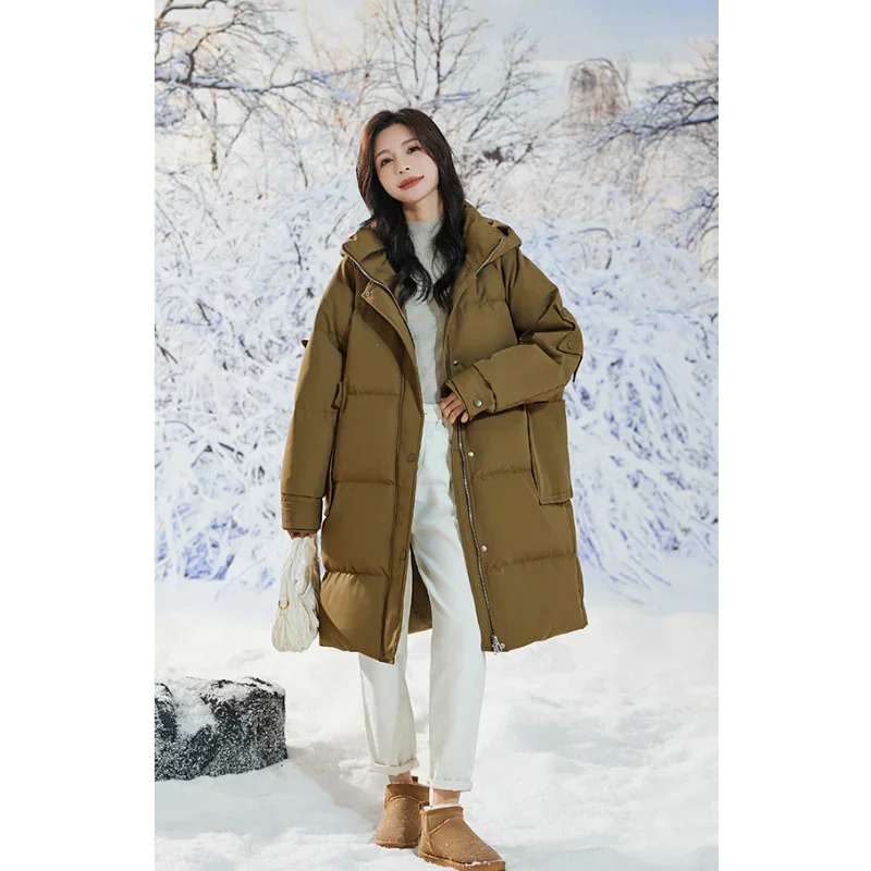 Winter Jackets Woman Loose Casual Hooded Large Down Jackets Fattening Plus Size Down Jacket Female 90White Duck Down Thick Warm