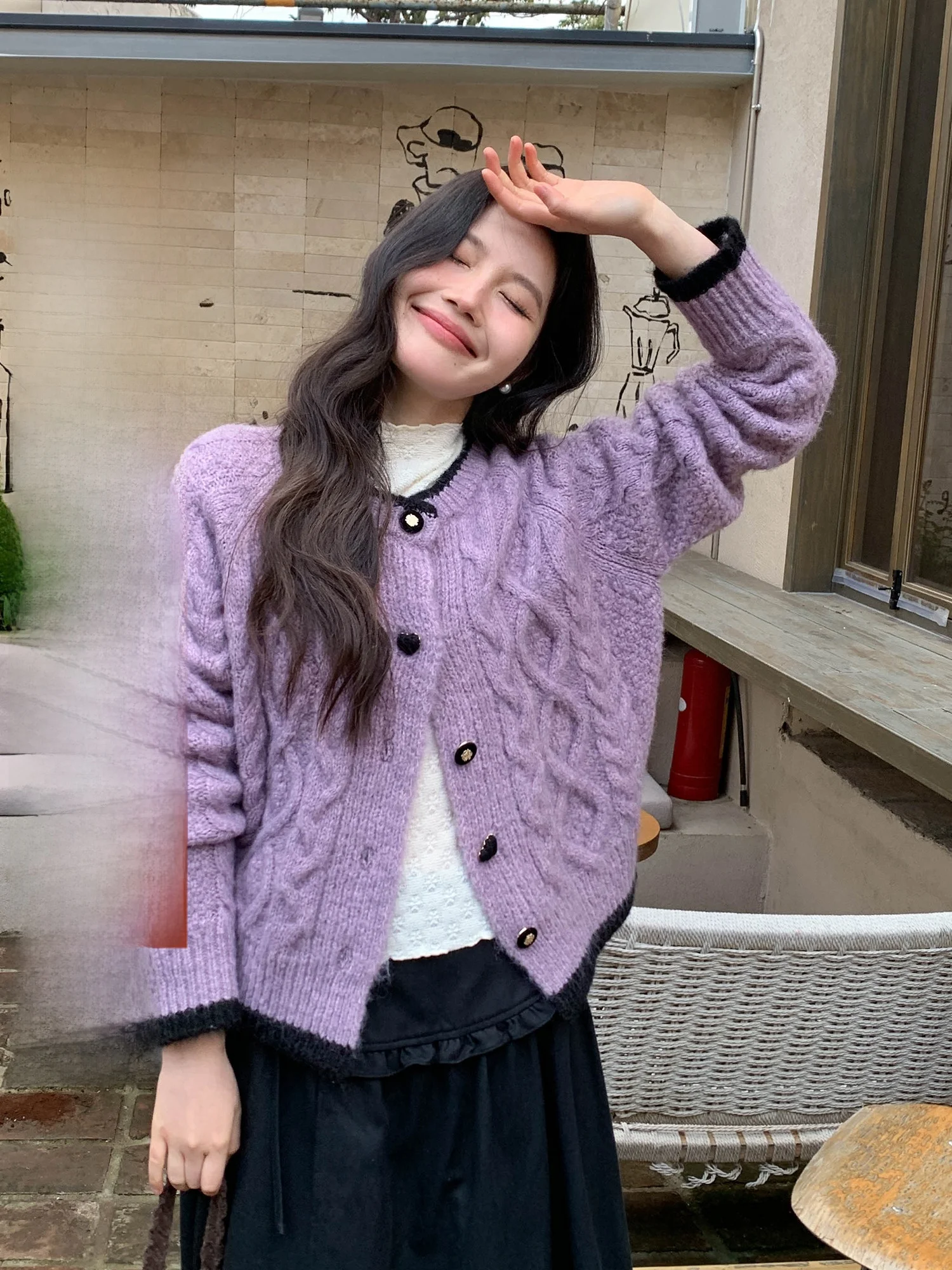 

Purple Twisted Knit Sweater Coat Women's Winter Thiened Lazy Top Warm Commute Sle Loose Fit Long Sve round Ne Coat