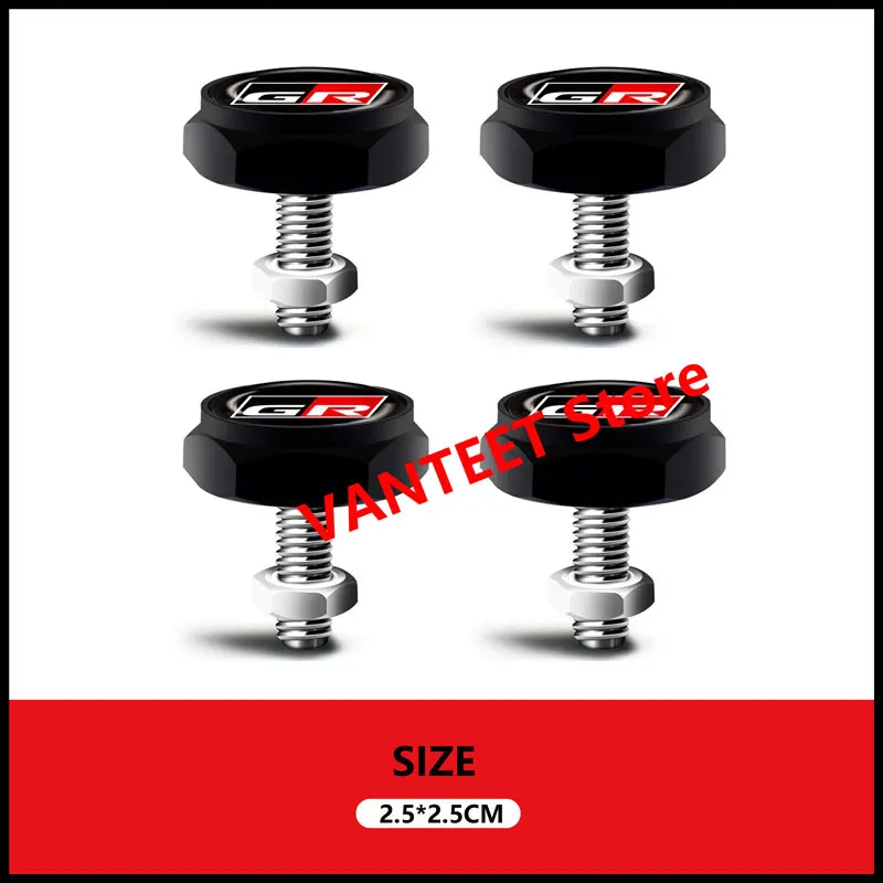 4pcs GR GR Sporty Styling Car License Plate Metal Screws Auto Parts For Toyota 86 Prius Corolla Camry Yaris RAV4