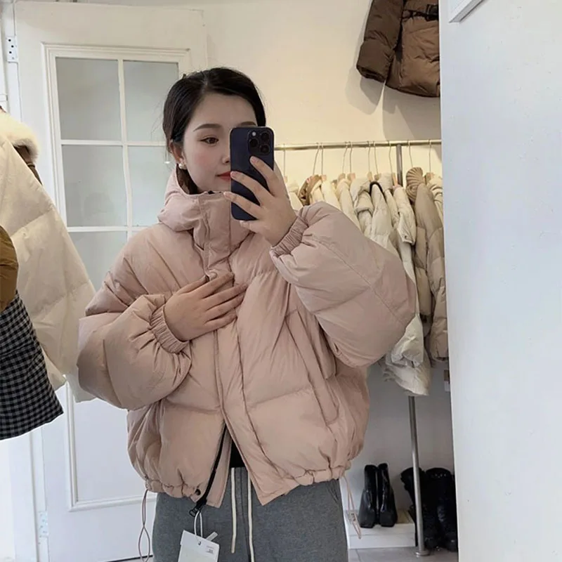 2025 New Winter Thickened Elegance Down Jackets Women Short Hooded Loose White Duck Down Solid Color Women's Down Jackets H552