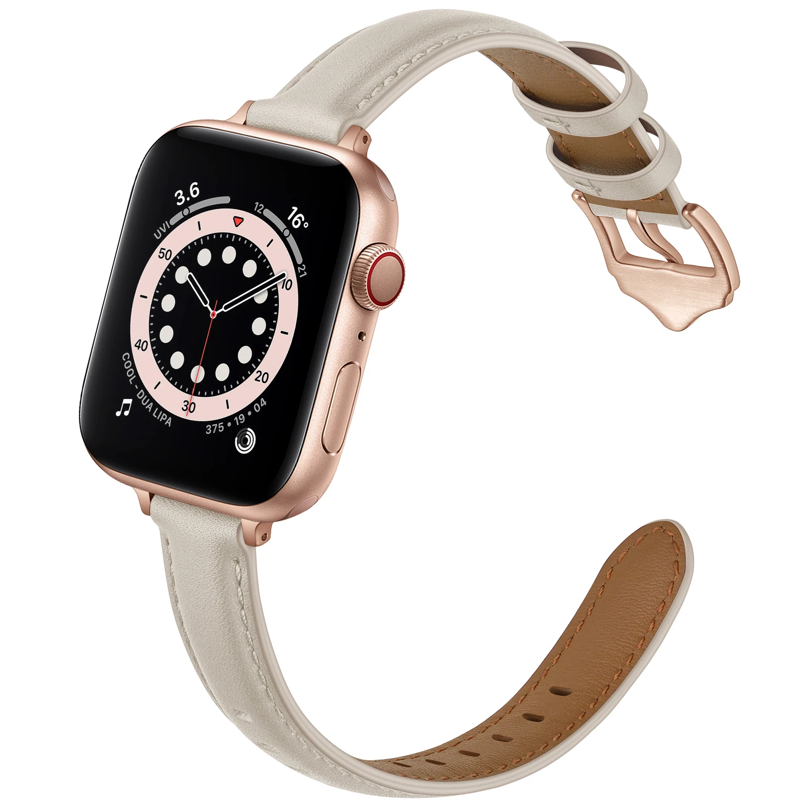 Beige Leather Strap Lady for Apple watch band 38/40/41/42mm 44/45/49mm iwatch series 8765432 rosegold stainless steel buckle