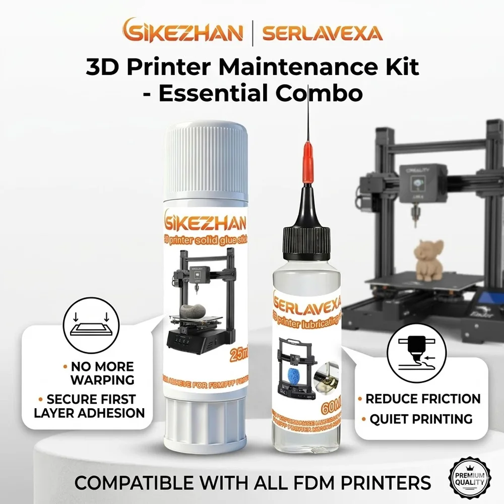 

SIKEZHAN 3D Printer Bed Glue Stick (25ml) & Lubricating Oil (60ml) Combo. Strong Adhesion & Smooth Z-Axis Lube for Ender 3 FDM