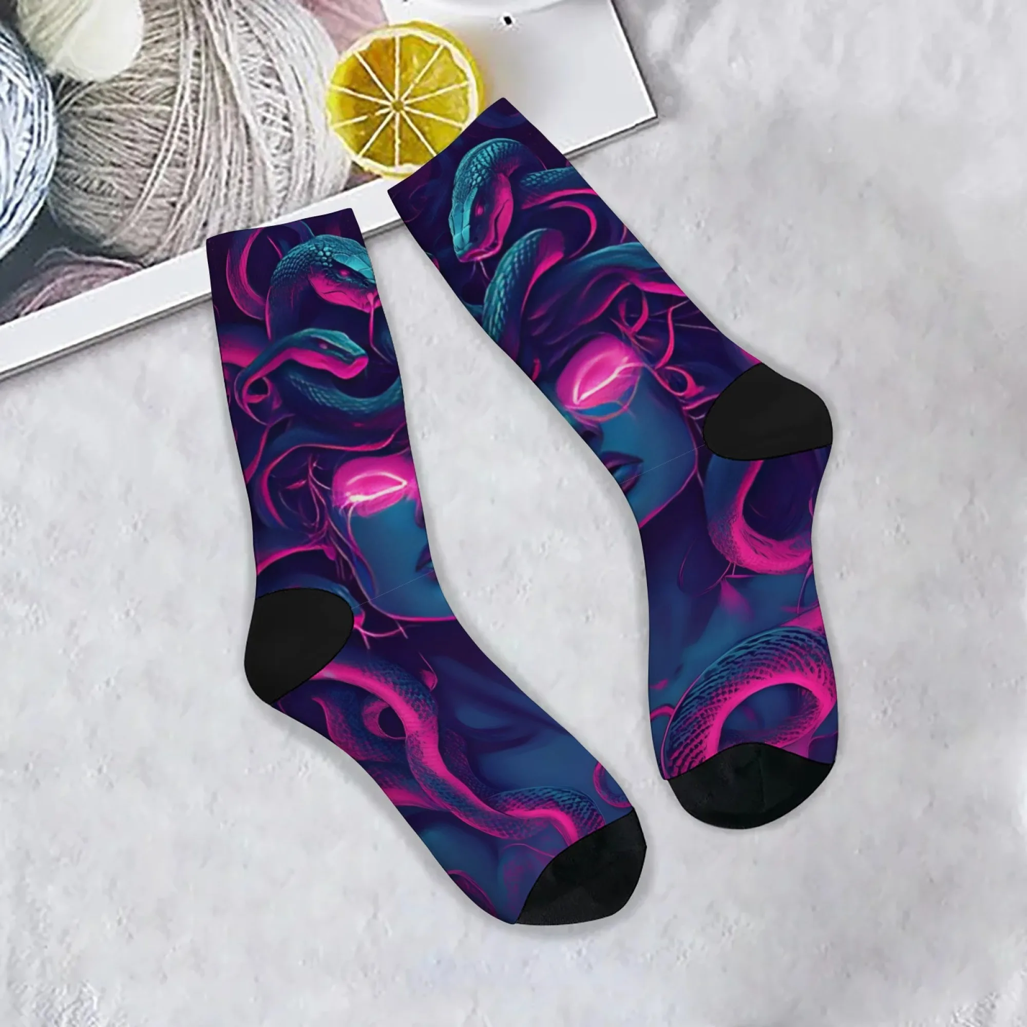 Cyber Medusa Art Socks Anti-slip Elastic Breathable Men's Socks Travel Casual Hiking Crazy Rock Street Hip Hop Compression Socks