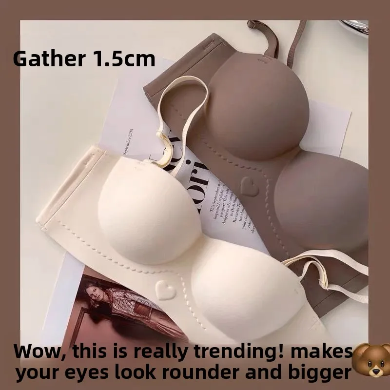 Lencería para Mujer, Sujetador Push-Up para Pecho Pequeño, Sujetadores que Hacen que tu Pecho se Vea Más Grande, Media Copa sin Costuras, Sin Tirantes, Antideslizantes