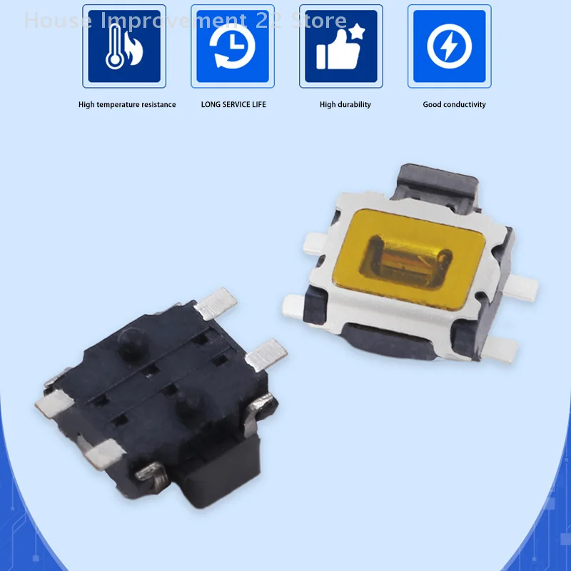 10Pcs/Lot Micro Switch SMD 4Pin Side By Light Touch Button Switch Key For Mobile Phone 3x3.5 Surface Film With Column