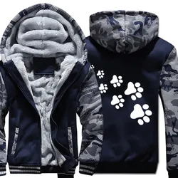 Funny Kawaii Cat Paws Print Cute Male Hoodies Fashion Thicken Hoody Street Zipper Warm Clothing Comfortable Sport Men Sweatshirt