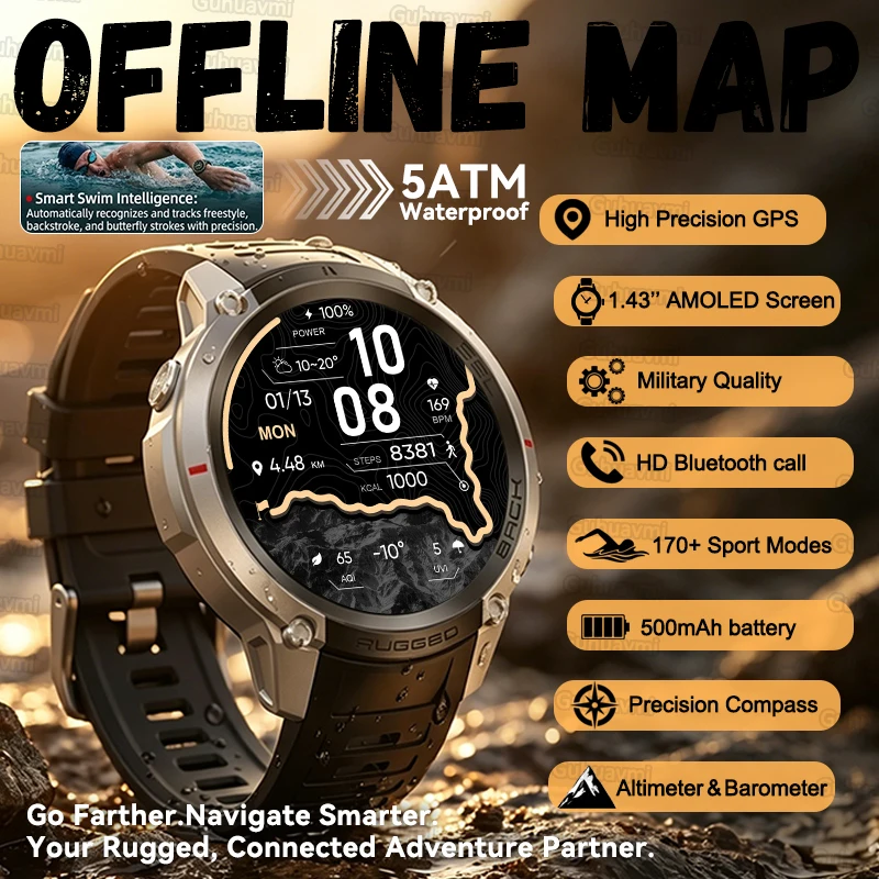 

Smart Watches Man GPS Track High End Watch Swim Waterproof Watch six axis sensor Sport High Precision GPS Map Compass SmartWatch