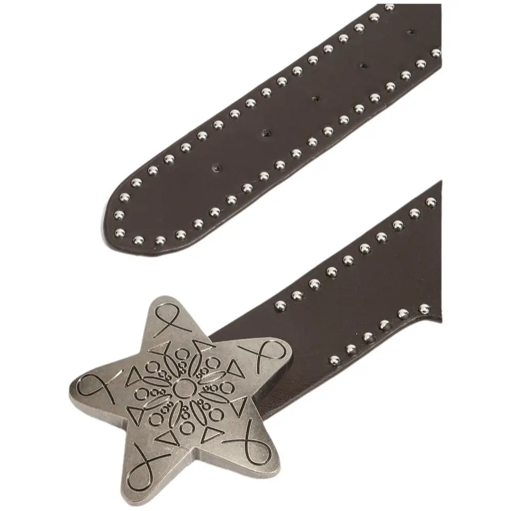 Multifunctional Star Buckle Belt PU Leather Solid Color Wide Waistband Adjustable Five-Pointed Star Buckle Dress Belt