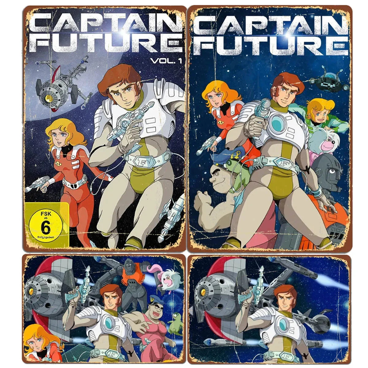 Vintage Captain Future Crew 1 cartel de Metal, pintura Mural, cine, sala de estar, cine, cartel de lata divertido, Retro, hombre, cueva, hogar, taberna