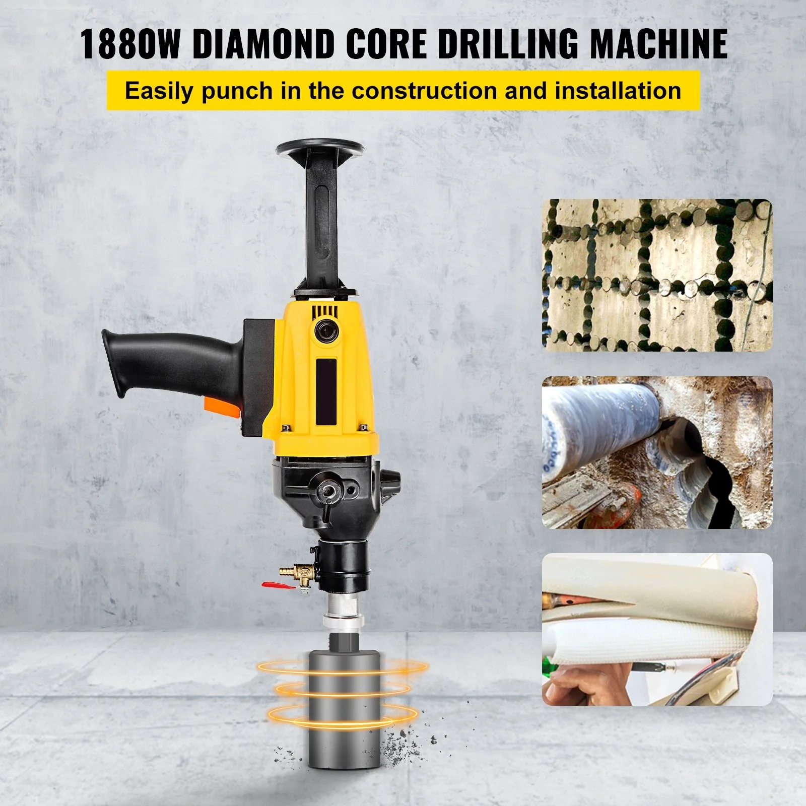 Diamond Core Drill, 1880W 4\'/110 mm, 1700RPM Variable Speed Core Drill Rig with Portable Case Handheld Drilling Machine