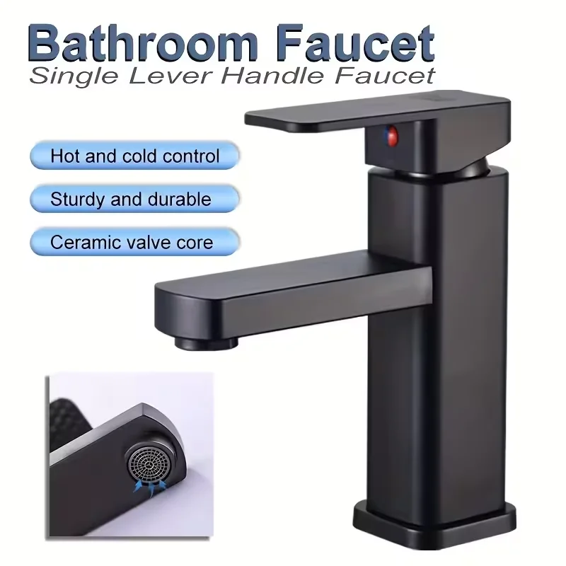 

Dual Hot And Cold Plastic Black Bathroom Sink Basin Durable Rust-Free for Home Use Black Silver Faucet Mixed Dual-Purpose Faucet