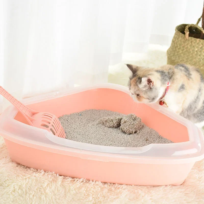 Pet Tray Triangle Box Semi-enclosed Litter Box Cat Cleaning Bathroom Sink Splash Proof Plastic Litter Comforter