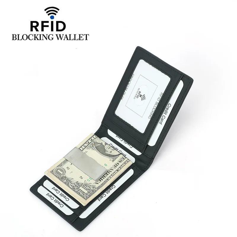 Cowhide Men's Wallet Credit Card Holder RFID Blocking Carbon Fiber Men Money Clips Ultra-thin Card Wallets Slim Bifold Purse