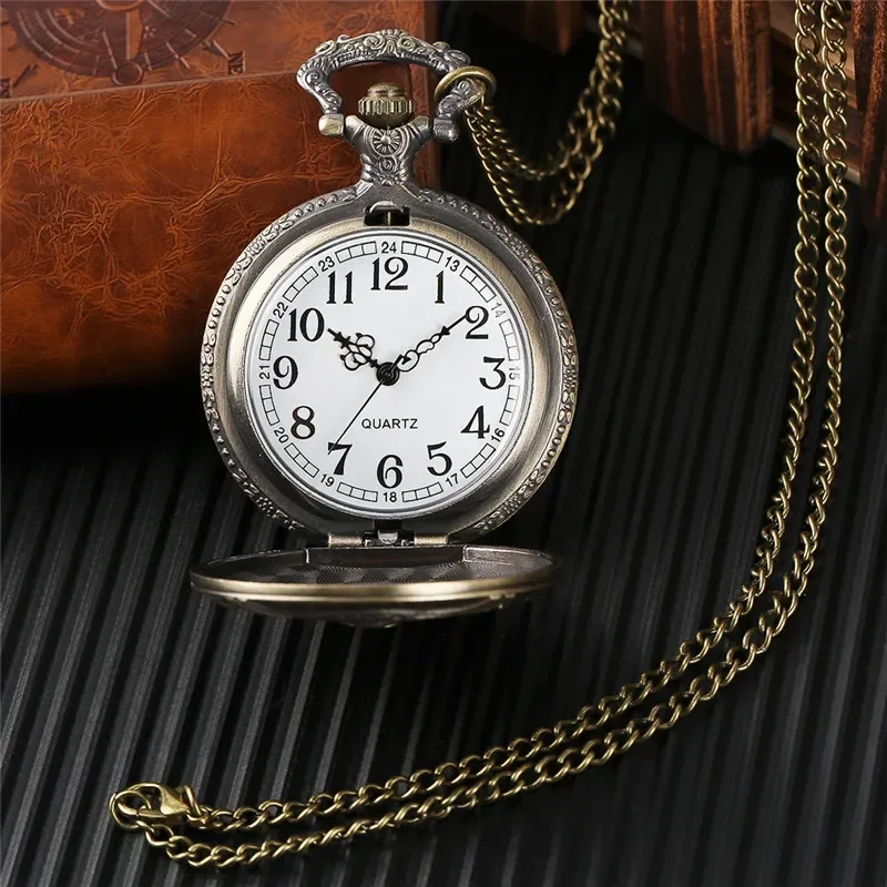 Bronze Fire Fighter Design Men's Quartz Analog Pocket Watch Fireman Theme Watches Sweater Necklace Chain Reloj De Bolsillo